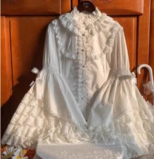 Vintage White Lace Temperament Top Flared Sleeve Blouse Button Down Shirt