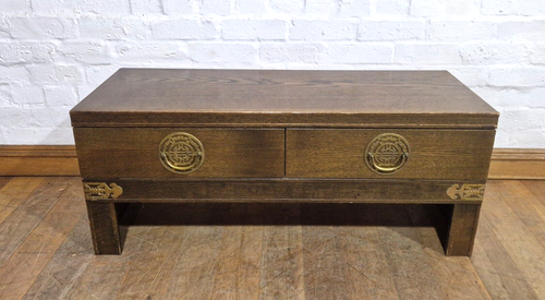 Oriental style low console table with 2 drawers - Picture 2 of 13