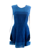 J CREW Dress Size 2 Crew Neck Sleeveless Laser Cut A-Line Blue Pockets