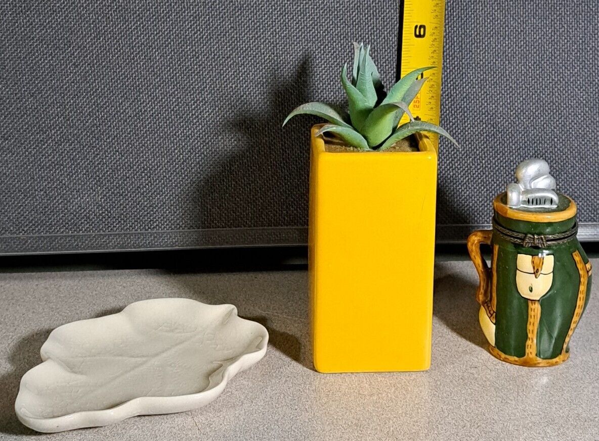 Ceramic Golf Bag Trinket Box, Leaf trinket Dish & Artificial Plant #2510L236