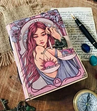 Grimoire blank spell book of shadows Virgo Libra Print Vintage Leather journal