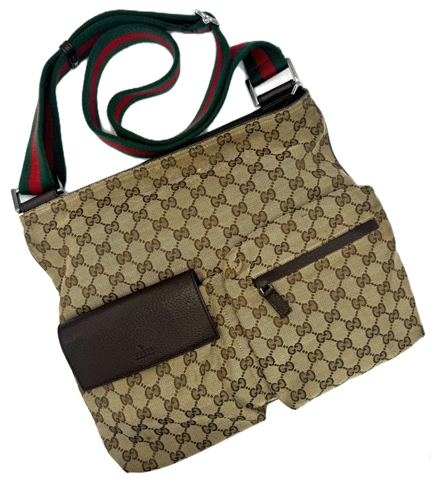 Sac bandoulière GUCCI Sherry Line GG toile cuir marron authentique