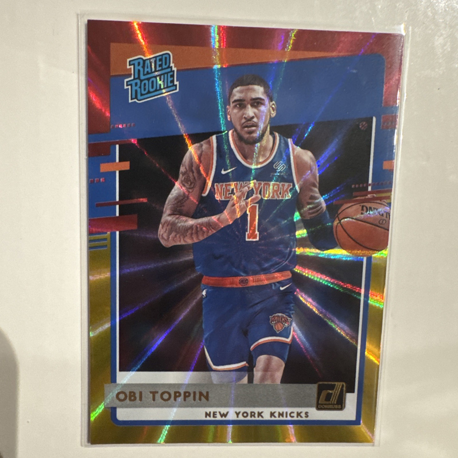 2020-21 Panini Donruss Rated Rookies Orange Laser Obi Toppin #229 Rookie RC NY