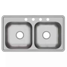 D23319 Dayton 33" Drop in Double Basin Stainless Steel Kitchen Sink - 4 Faucet H