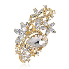 Wedding Bridal Big Crystal Rhinestone Bouquet Brooch Pin for Women Gold Tone-si