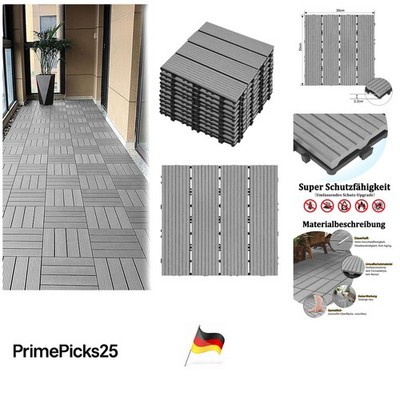 WPC Klickfliesen 22 Stück 30x30cm Hellgrau Boden Balkon Terrasse Garten