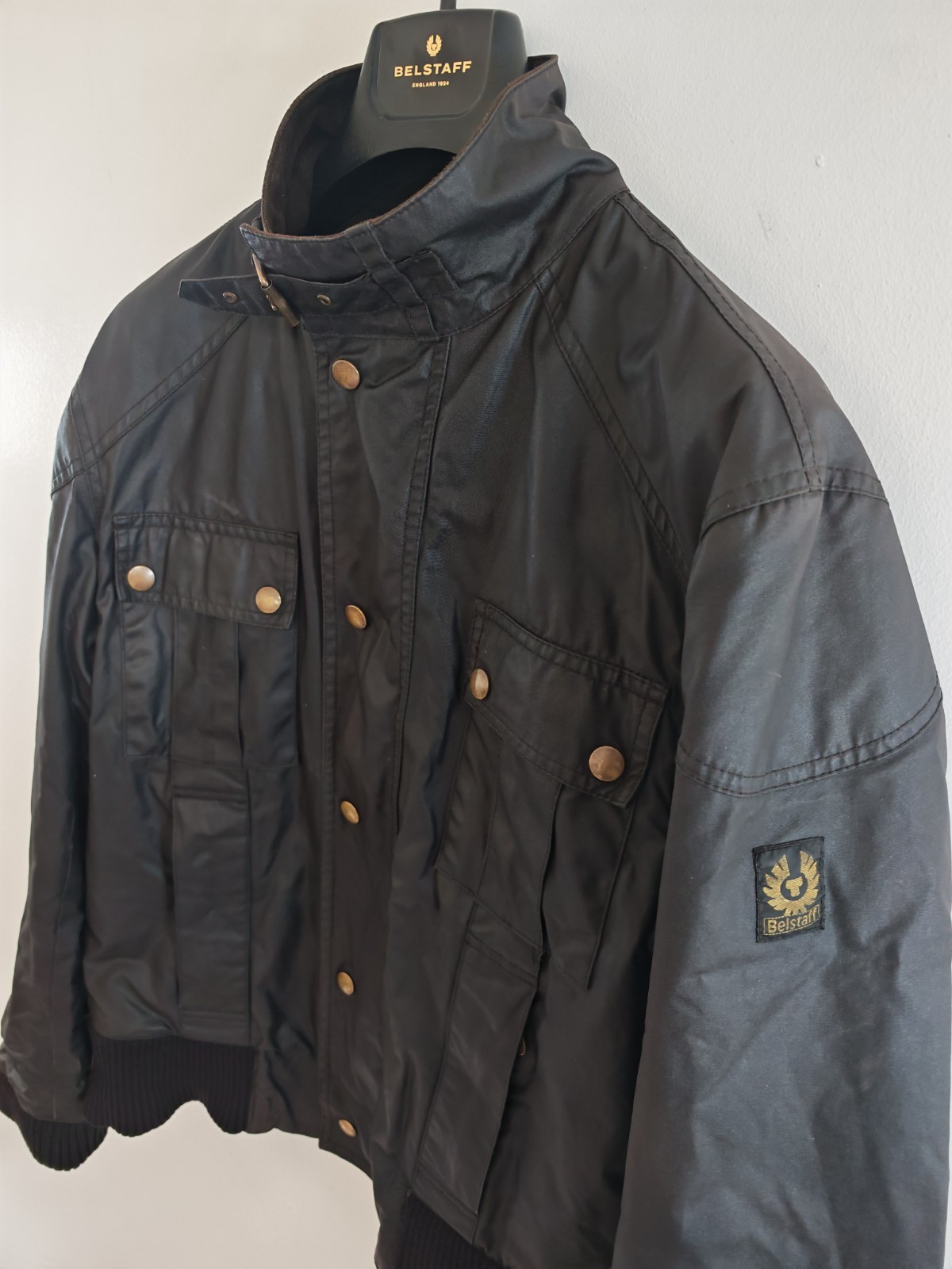 Belstaff Waxed Cotton Bomber Jacket Black Brown Malenotti Era Mens Size M