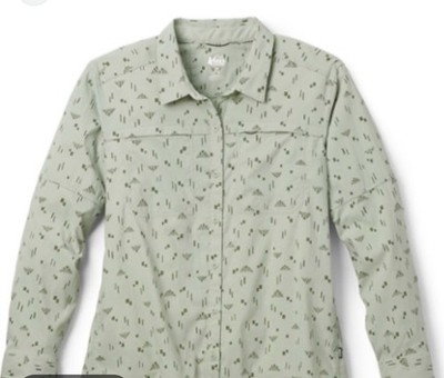 REI Co-op Women s L Green Nylon Long Sleeve Button-Front Shirt