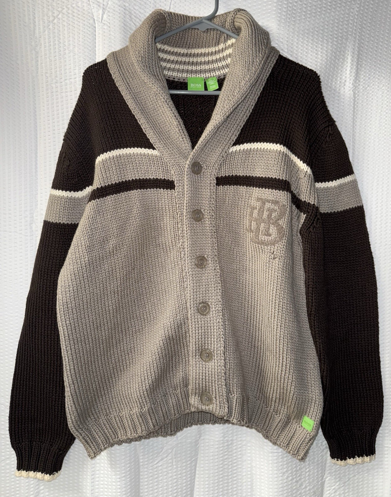 BOSS by Hugo Boss men's 100% Virgin Wool cardigan sweater Size L (Defective)