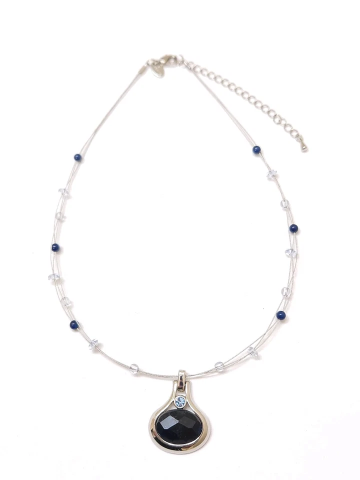 Collar de 3 hilos de plata colgante de cuentas de cristal de vidrio azul 'Baja' firmado por Lia Sophia Foto 2 de 4