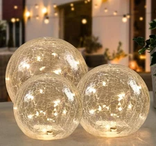 Crackle Globe LED Lamp Battery Operated, Lighted Glass Orb for Festival Christma