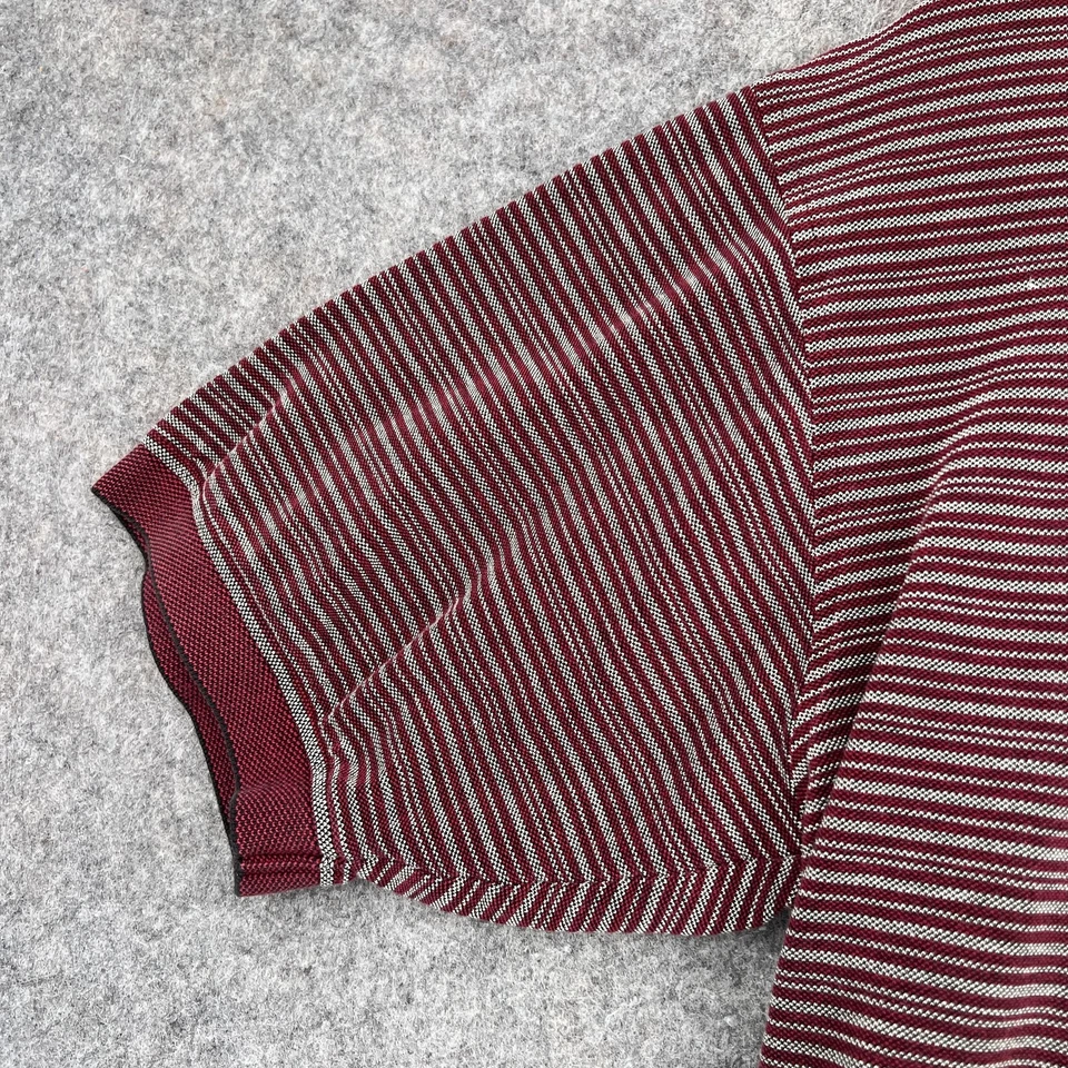 Pebble Beach Polo Shirt Mens Large Maroon White Striped Golf Merc Cotton Classic - Image 3 of 4