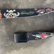 Ed Hardy Adjustable Belt Set of 2 Reversible Webbings  1 Buckle Skull and Roses