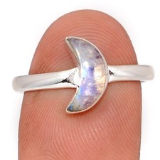 Moon - Natural Rainbow Moonstone - India 925 Silver Ring Jewelry s.8.5 CR75218