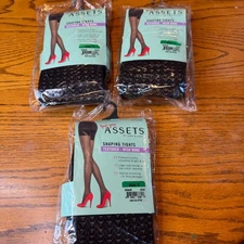 Assets by Sara Blakely Shaping Tights Lot of 3 Textured Wish Bone Black Size 3