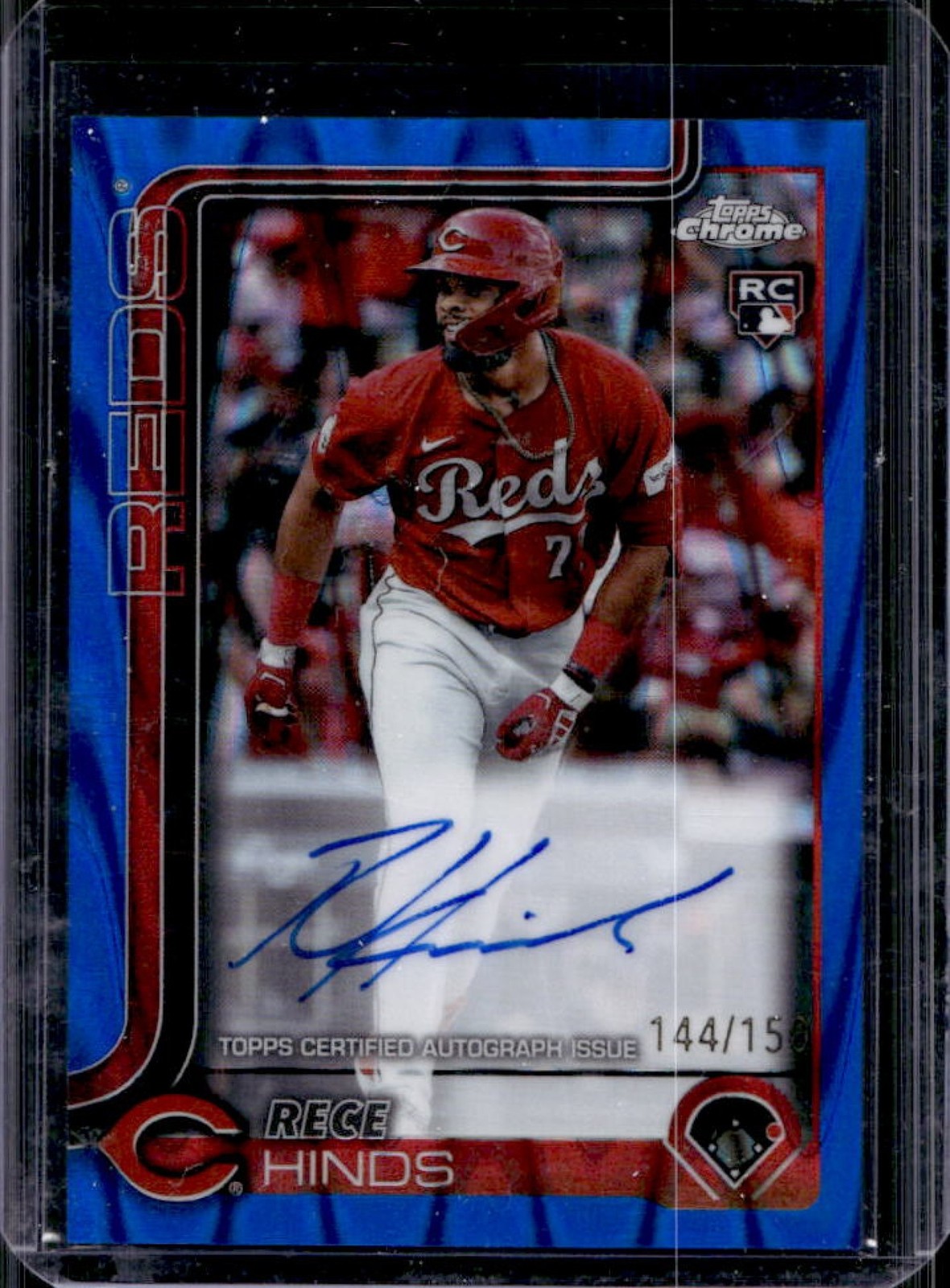 2025 Topps Chrome Rece Hinds Rookie Auto RC Blue RayWave Refractor #/150 Reds