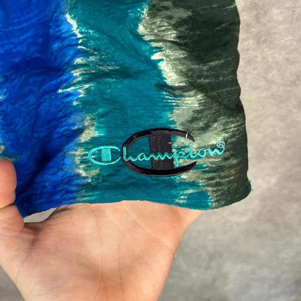 Bañador corto Champion vintage años 80 90 abstracto azul verde para hombre XL 40-42 Foto 2 de 4