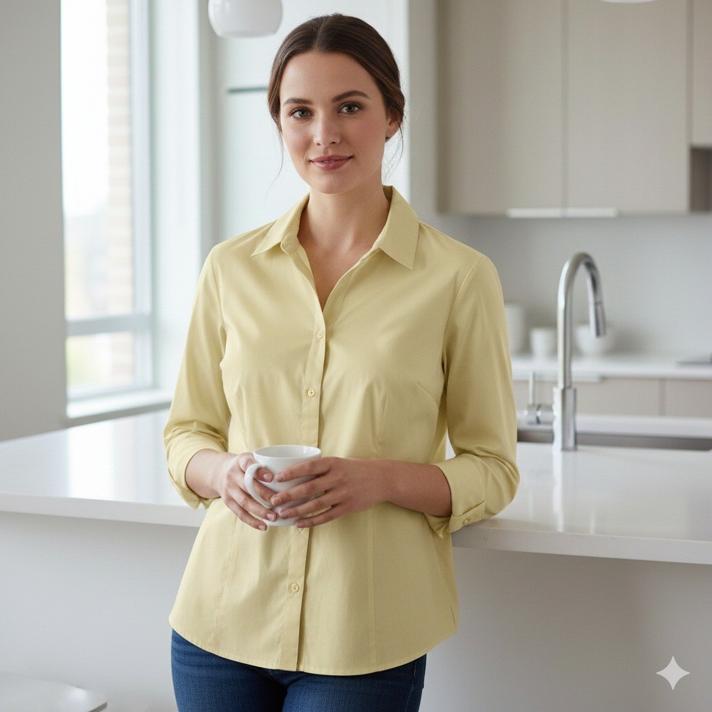 Chicos Wrinkle Resistant Solid Pale Yellow Button… - image 1