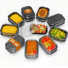 50 Pack (100-Piece) - 24oz Meal Prep Containers Salad & Snack Storage for Lun...