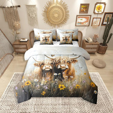 Rustic Highland Cow 7-Piece Bedding Set for Kids  Adults - Vintage Farmhouse St