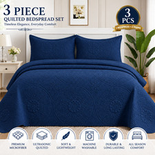 Luxury Bedspread Set 3 Piece Quilted Coverlet Bed Throw Queen King Size Bedding
