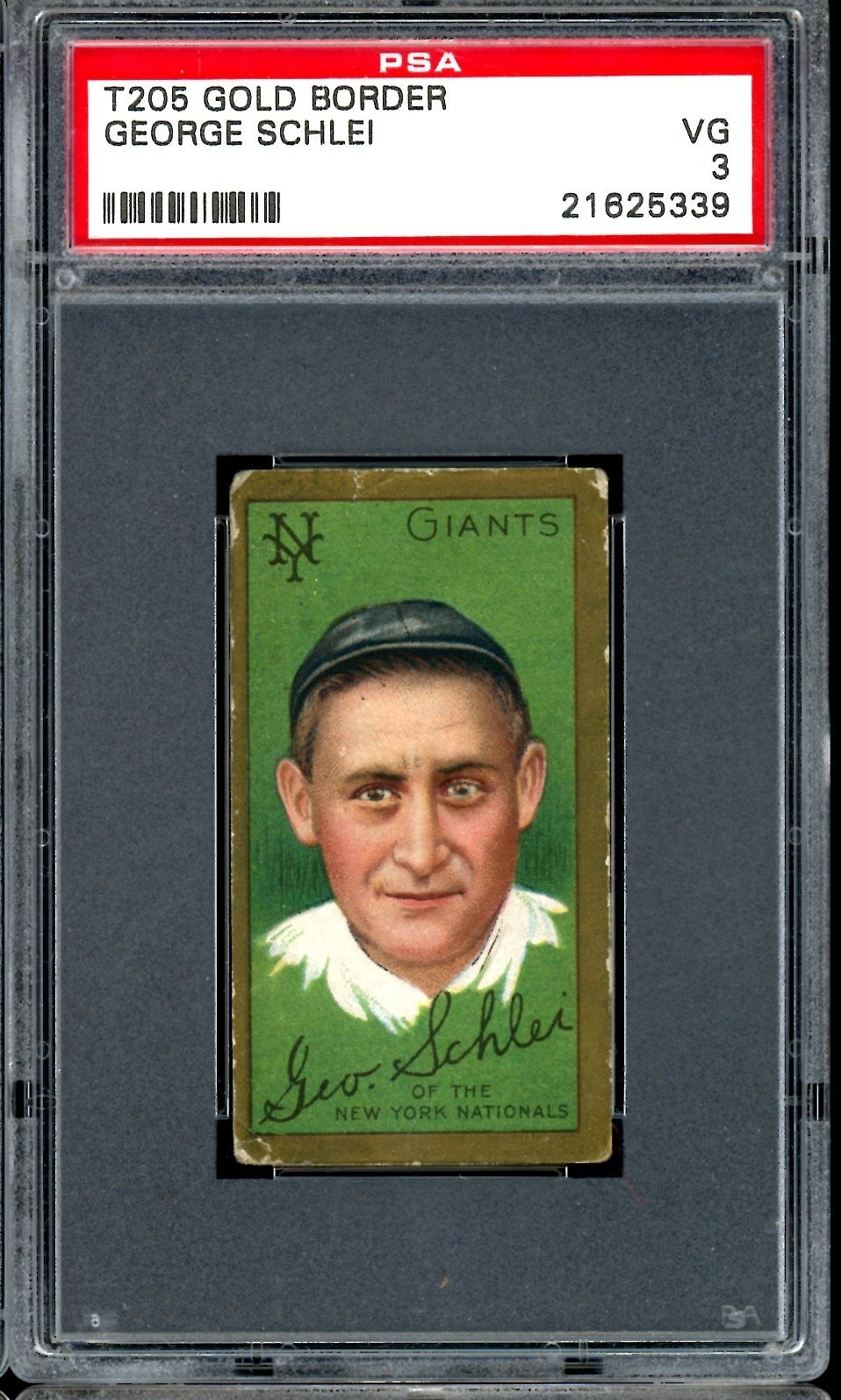 1911 T205 Gold Border Baseball George Schlei PSA 3