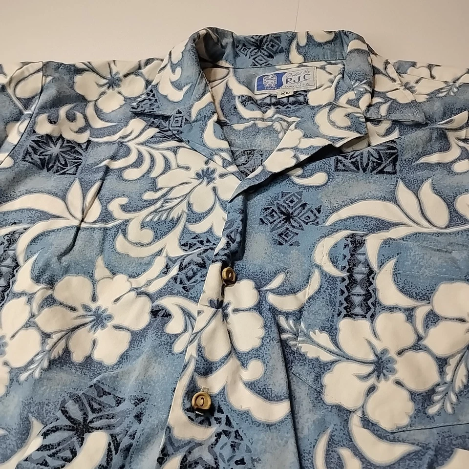 Camisa hawaiana vintage RJC azul XL con botones manga corta Foto 4 de 4