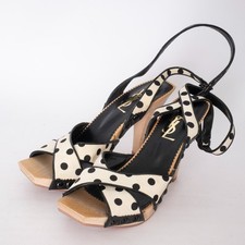 Sandali vintage YSL Yves Saint Laurent Lolita con plateau in legno a pois SS 2005 taglia