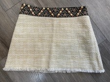 NWT ZARA TRF Embroidered Waist Tweed Mini Skirt Women  s M Cream Fringe Festival