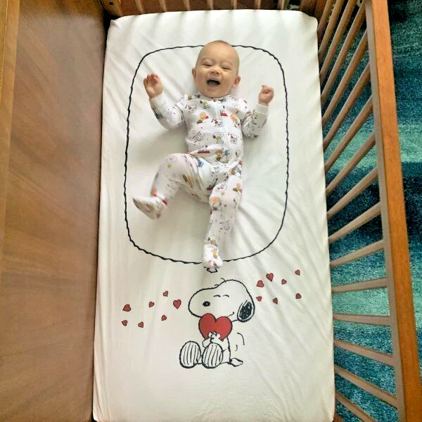 Disney Pottery barn Snoopy SHEET Crib Toddler baby Picture nursery peanuts - - Image 3 of 4