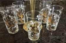 Vintage Libby PARTRIDGE IN A PEAR TREE 5 1/2" Glasses GOLD & WHITE Christmas (5)
