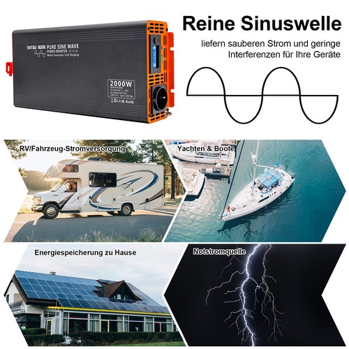 12V 24V a 230V 1500W 2000W Inversor de seno puro Convertidor de tensión Viaje - Imagen 39 de 48