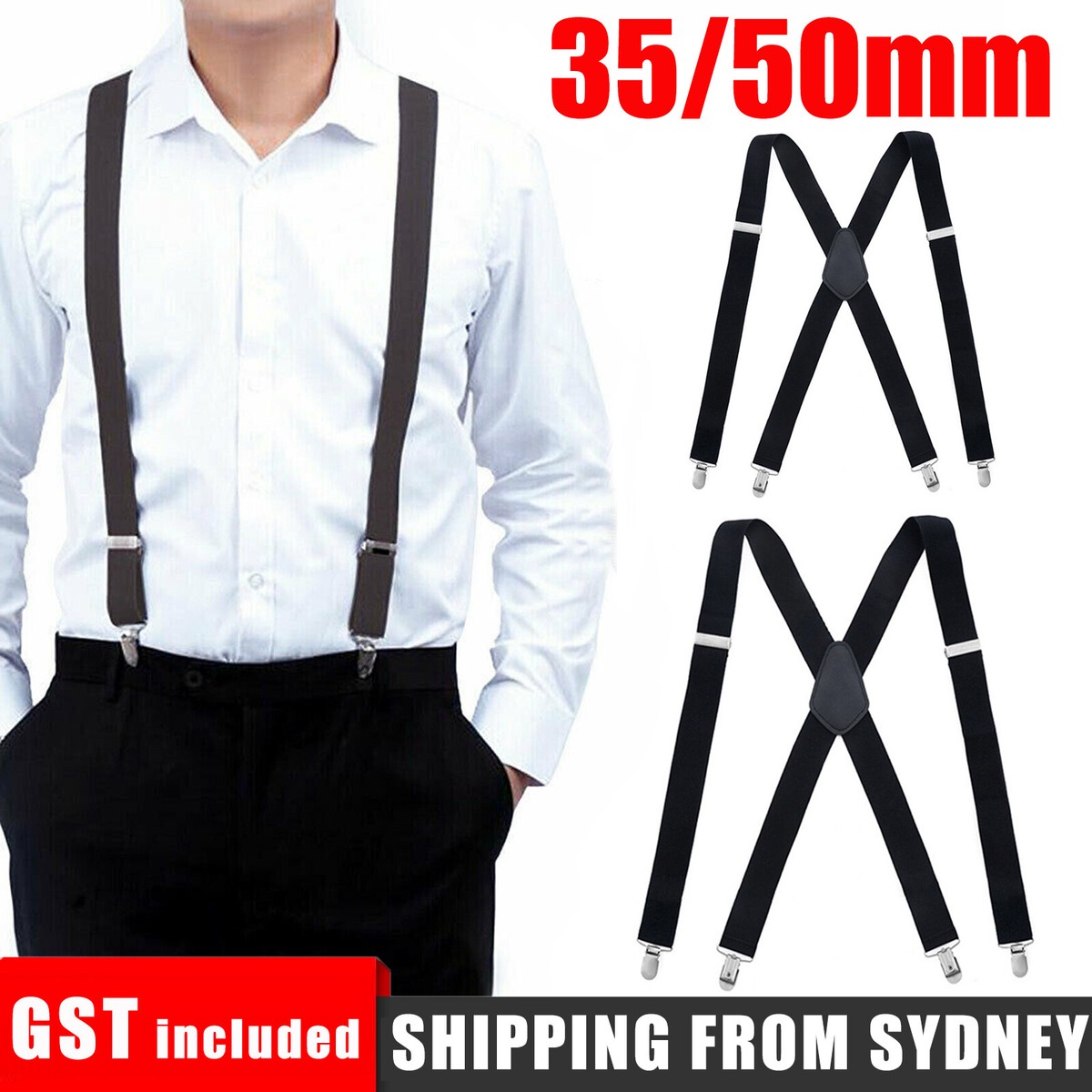 35/50mm Extra Wide Men's Adjustable Elastic Suspenders Clip On