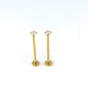16g Cheek Piercing Gold Tone Dimple Maker 3mm 5mm Clear CZ