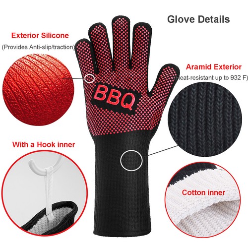 Guantes de barbacoa resistentes al calor 662 ° F guantes de parrilla cocina hornear horno guantes - Imagen 7 de 12