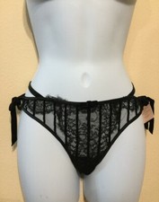 Victorias Secret Designer Collection Black Mesh Lace Velvet Strappy L Panty 4804