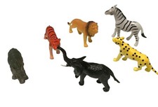 6 Piece Lot Zoo Animals Rhino Tiger Zebra Elephant Lion 2 in Figures