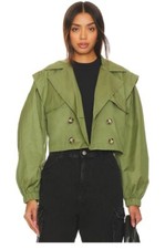 Free People Looking Glass Cropped Trench Coat Size L Loden Green