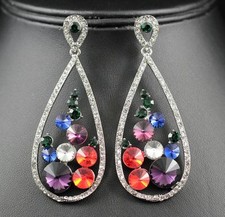 DANGLE AUSTRIAN COLORFUL CRYSTAL RHINESTONE CHANDELIER EARRINGS E919 MULTI COLOR