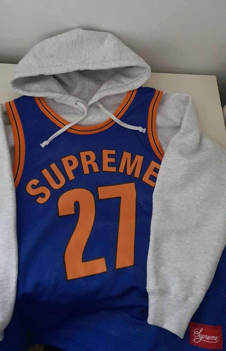 SS21 Supreme Basketball Jersey gris cendre sweat à capuche sweat à capuche M bleu moyen