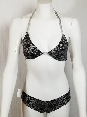 Coquetry Junior/ Petite Two Piece Black Monochrome Graphic Spandex Swim Wear S/M