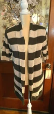 Womans Short Sleeved Cotton Sweater Coat Cardigan Olive/Cream Top XL Striped