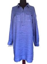 Jachs Girlfriend Indigo Blue Linen Pullover Dress Size M
