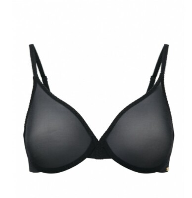 GOSSARD Glossies Sheer Moulded  Bra Black UK 38FF 85H REF CL12 