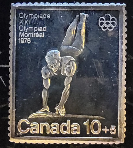Gymnast Canada Post 1976 Olympic Montreal 0.999 Silver 15.55g Gram Stamp Bar 624