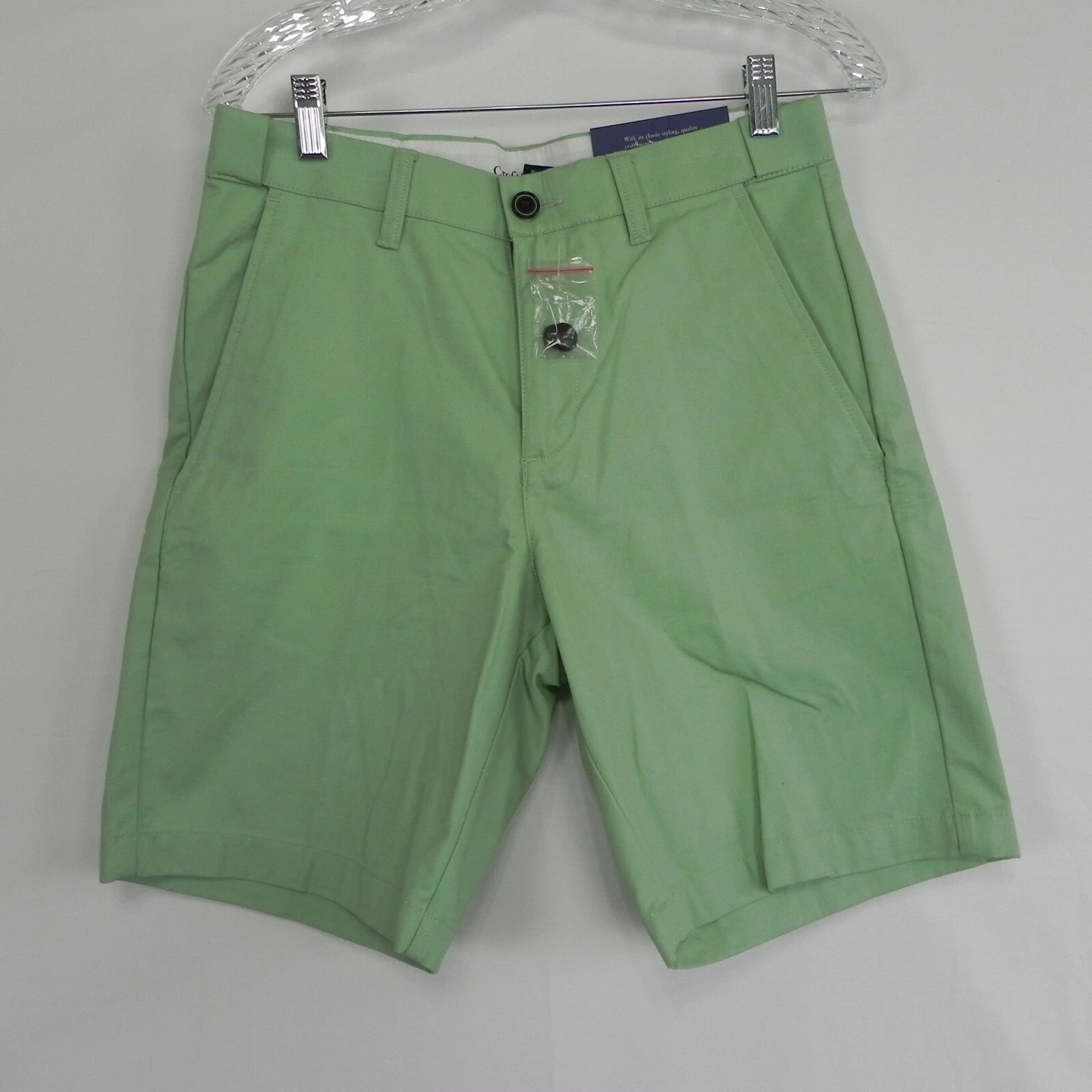 Croft & Borrow Shorts Mens 29 Easy Care Comfort Waist Chino Flat Front Green NWT