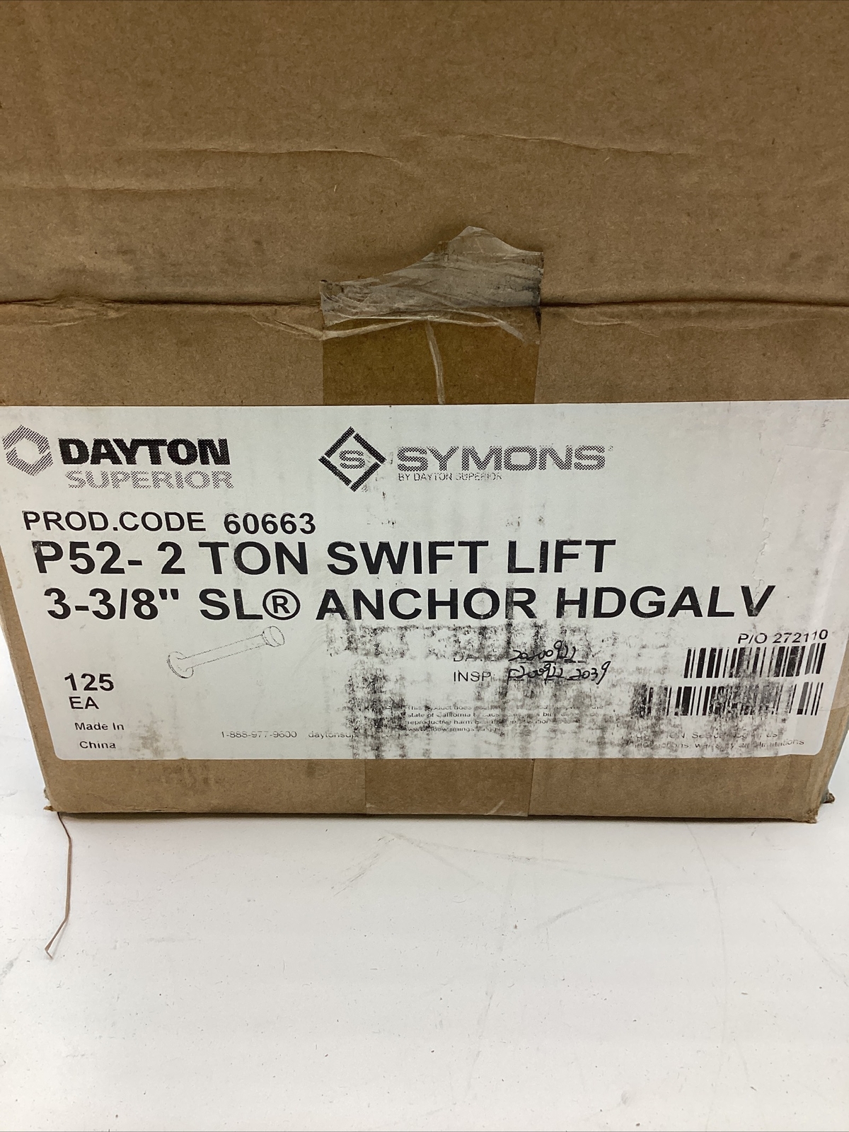(QTY 125) P522 TON SWIFT LIFT ANCHORS 33/8" Dayton Superior 60623