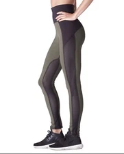 Michi Summit High Waisted Leggings Olive Green / Black Mesh, Size Small