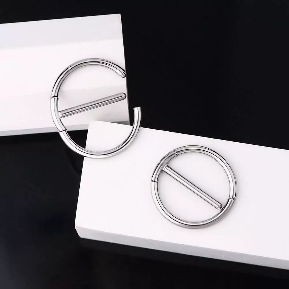 Solid Titanium 14G Round Nipple Rings Clicker Nipple Piercing Bars