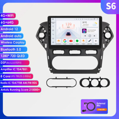 6+64G Android13 Carplay Autoradio Für Ford Mondeo MK4 2010-14 GPS DAB BT 8-Kern